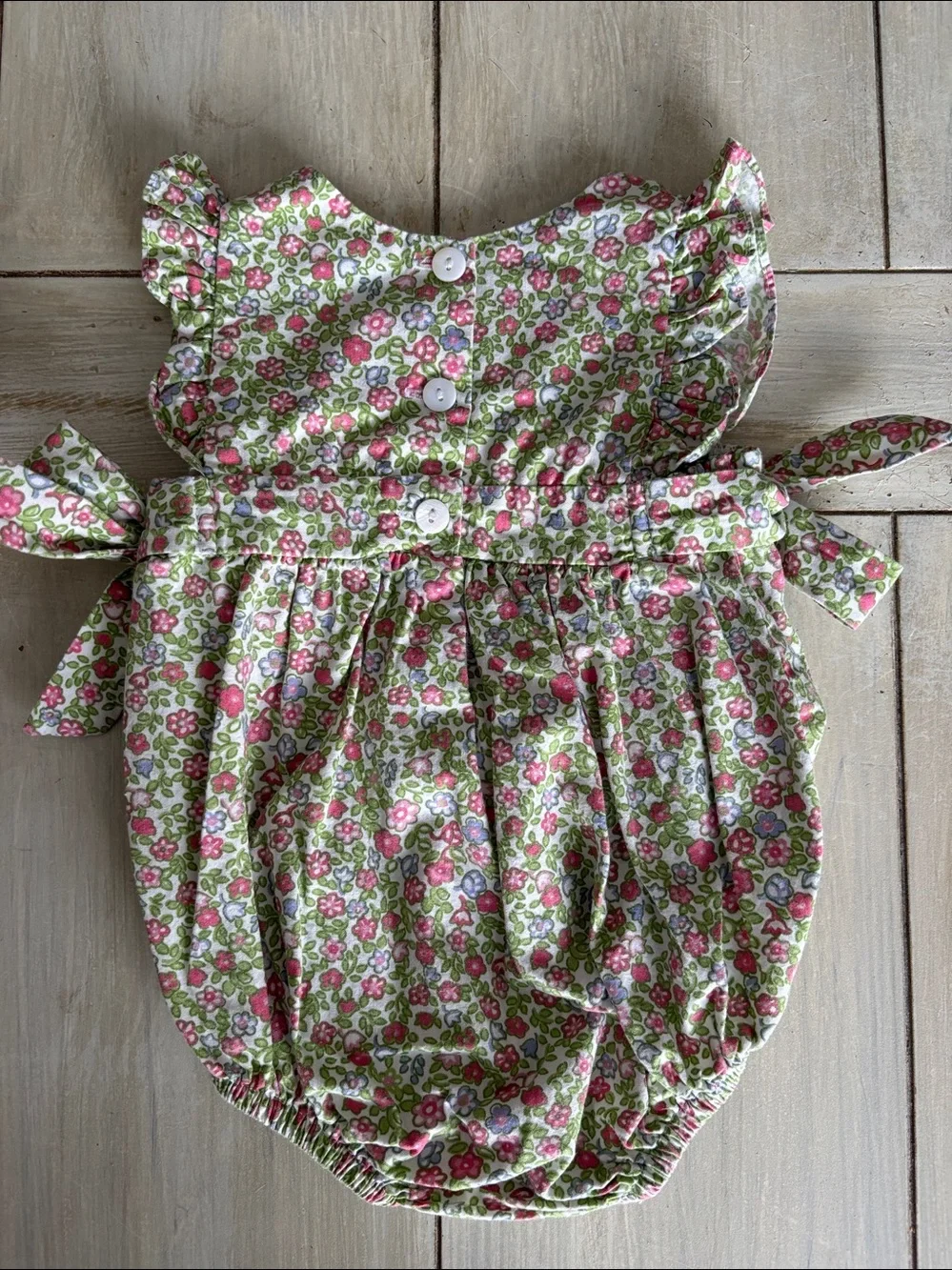 Bella Bliss Pink Green Lavender Floral Bubble One Piece Bows 3 Months
